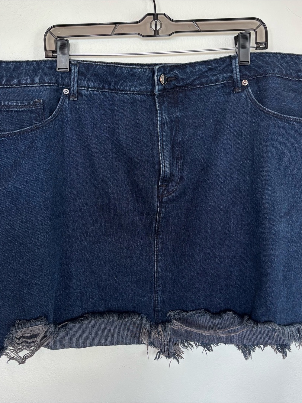Good American Cotton Indigo Blue Denim Skirt Mini Frayed Cutoff Chewed Hem